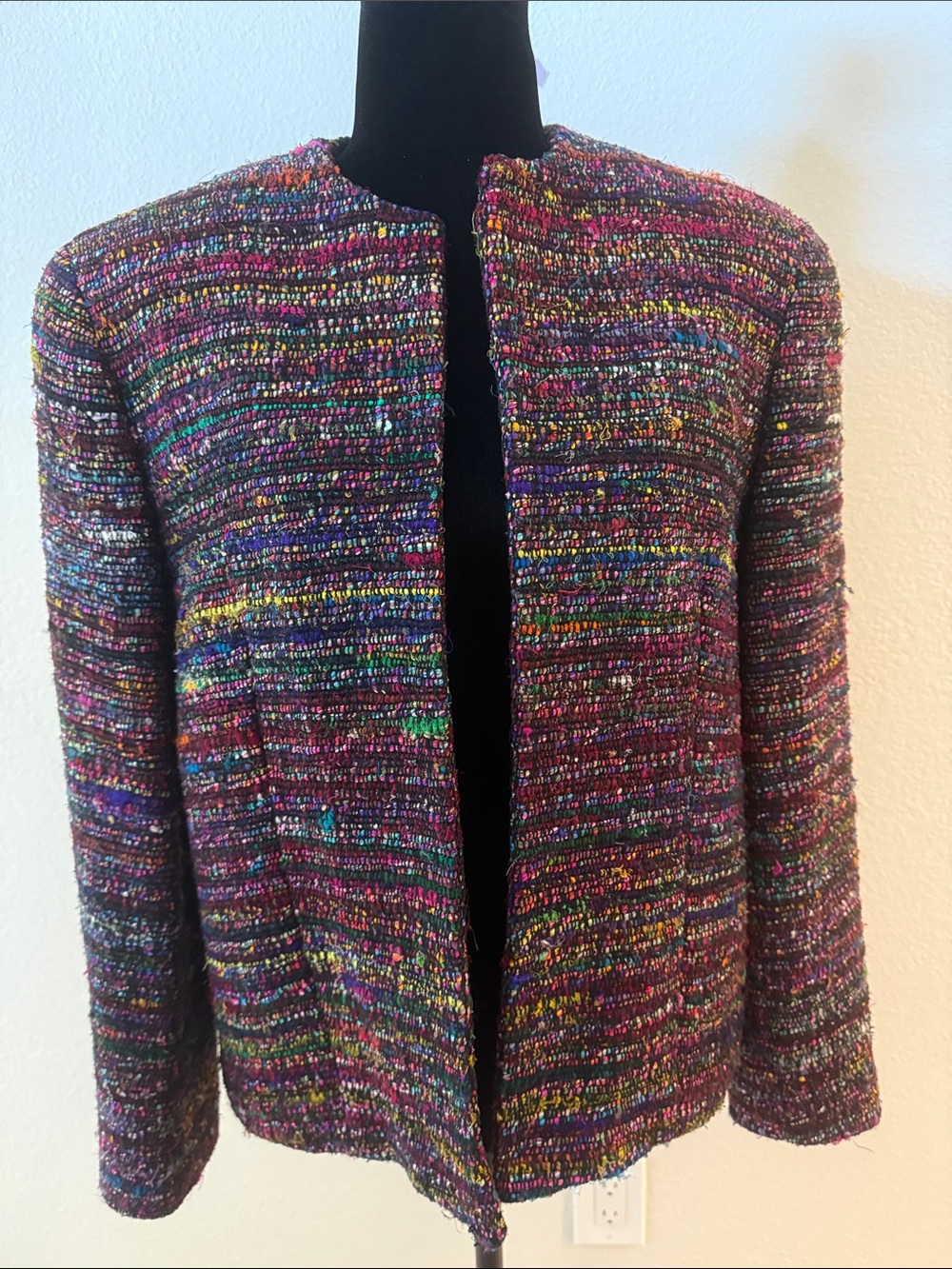 Doncaster Multicolor 100% Silk Tweed Collarless Blazer Jacket